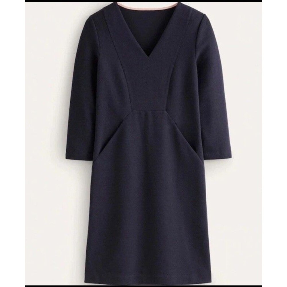 Women's Boden Bronte Ottoman Sheath Dress Black Ribbed Texture Knit Pocket US 14